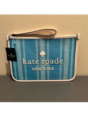 Kate Spade Blue Striped Mesh Wristlet Clutch